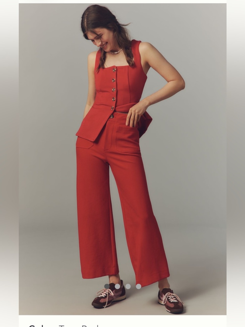 Anthropologie / Maeve Collette Knit Wide Leg Cropped Pants in Brick Red  - NWT